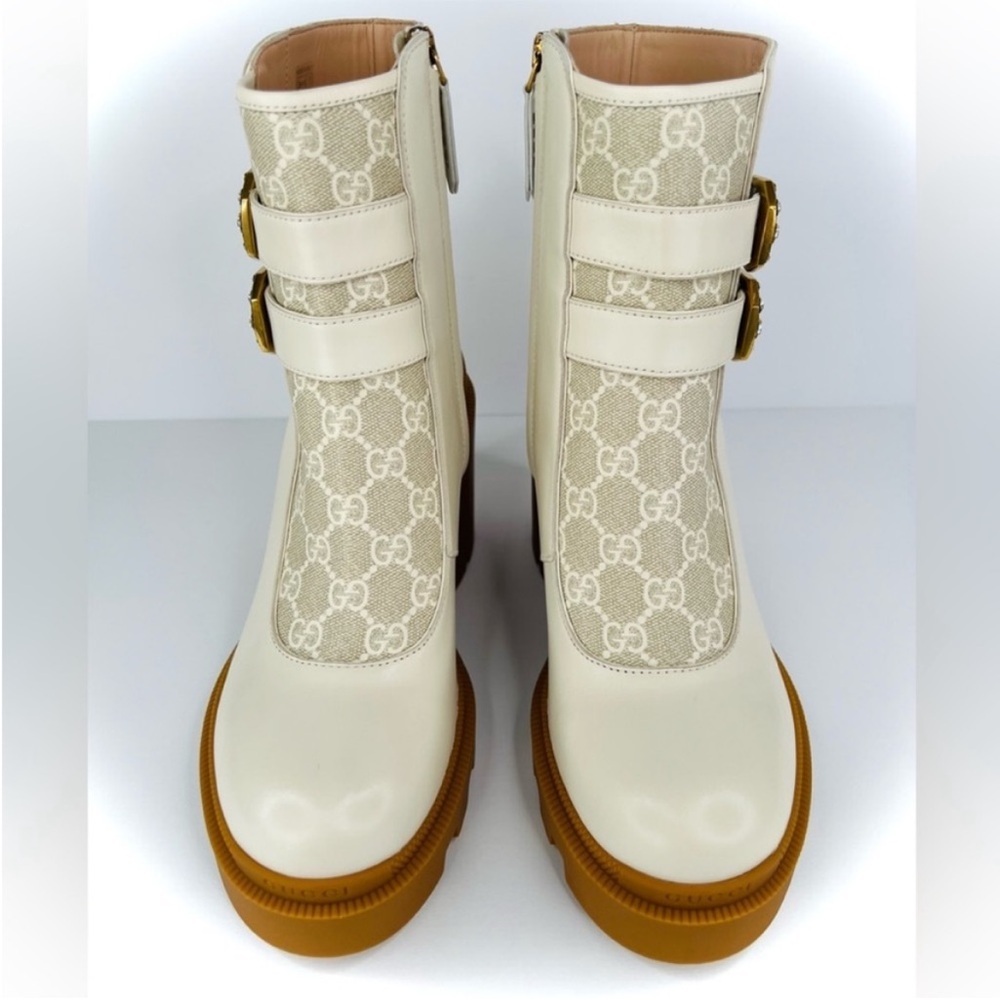 GUCCI Kensington GG Supreme Leather Crystal Buckle Platform Ankle Boots EU 41 - Picture 10 of 13